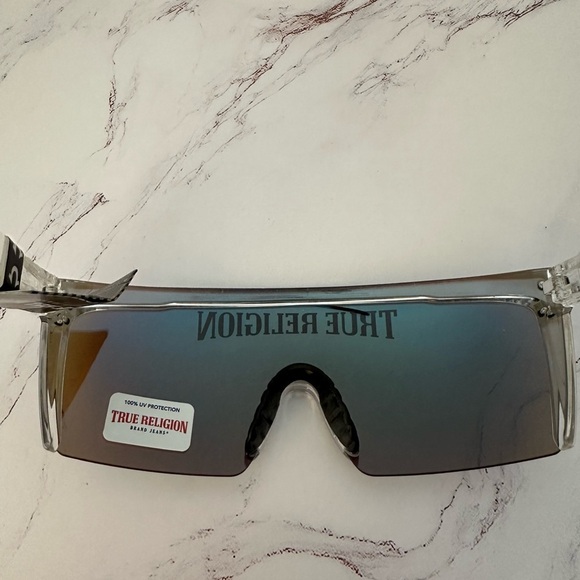 TRUE RELIGION Mirrored Shield Curved Sport Rimless Unisex Sunglasses BNWT - Picture 5 of 10
